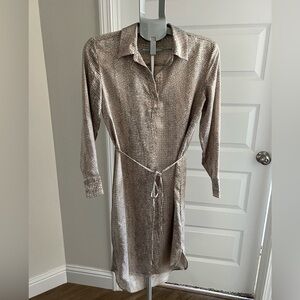 Halston Heritage Textured Long Sleeve Dress in Beige